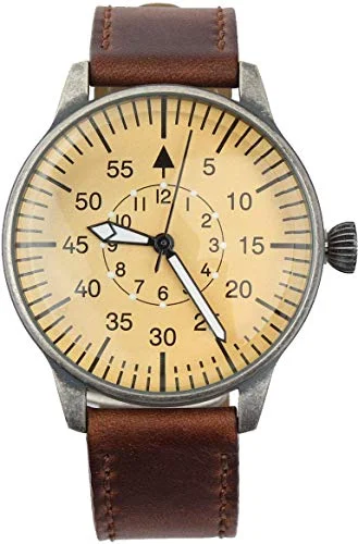 Mil Tec Luftwaffe Me109 Aviator Vintage tysk WW2 flieger Pilot herrklocka militär lättläst kalvskinn brunt läderrem 3 atm analog kvarts, Brun, One Size, 4046872185427