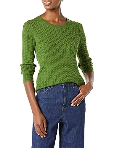 Amazon Essentials lättviktig långärmad kabeltröja med rund hals (finns i plusstorlek), grön, liten 195111559971