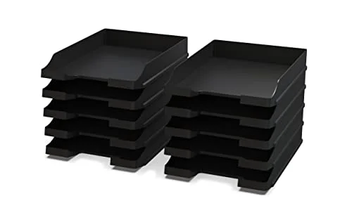 Set med 20 x A4 svart dokumenthållare i Stapelbar skrivbordsorganisatör, plastbricka för kontor, pappersarkivskåp, brevkorgar, 35 25 5,2 cm 8436614730842