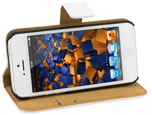 mumbi äkta läder bookstyle Case kompatibelt med iPhone SE (2016)/5/5S fodral läderväska väska, vit 4251077203726