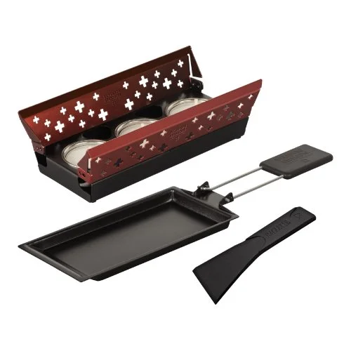 KUHN RIKON Candle Light Mini Schweizisk kråpa raclette set, röd, non stick grillpannor, med värmeljus 7610154321086