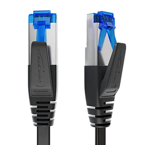 KabelDirekt Platt CAT7 Ethernet kabel med bruddsäker design, internet/LAN 10m (10Gbps för maximal glasfiberhastighet, RJ45 kontakt, speciellt flexibelt, lämpligt montering, svart) 4260538856395