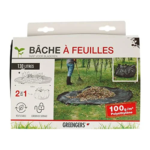 Greengers Trädgårdsavfallspåse, presenning för att samla blad Ø 220 cm, 2 i 1 grönt avfall 3 förstärkta handtag, stängbara, mycket praktiska 130 l 3219516471052