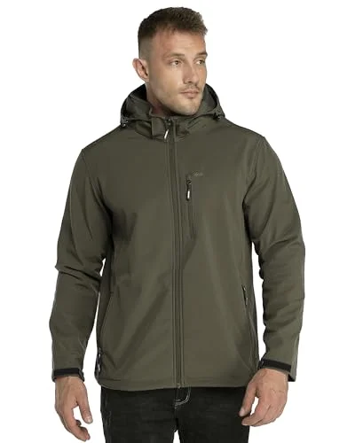 33,000ft Softshell-herrjacka, vattentät, vinterjacka, vindtät, varm fleecefodrad vindjacka, funktionell jacka, utomhusjacka för vandring, cykel, camping, Olivgrön, XL 193336010123