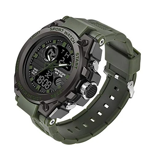 AIMES Herrklockor Sport utomhus vattentät militärklocka för män taktisk klocka analog digital datum larm stoppur multifunktionell taktik stort ansikte armbandsur män, gRÖN, mode 605175270939