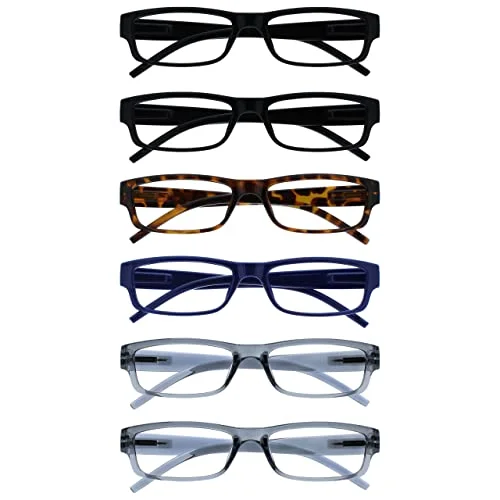 OPULIZE Ace läsglasögon 6 pack klassisk daglig smal ram reptålig fjädergångjärn svart brun blå grå män kvinnor RRRRRR32 112377 +1,50 5055955385967