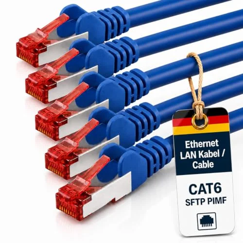 1aTTack.de 3 m Cat6 Ethernet kabel Lan Patch Cat 6 kablar Internet Rj45 kontakt 1 Gbit/s SFTP PIMF för strömbrytare, router, modem, dator, spel, TV, patchfields blå 5 stycken 4250344826125