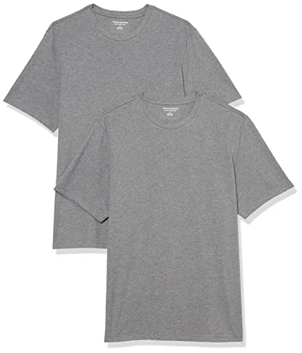 Amazon Essentials herr normal passform kortärmad rund hals t shirt, paket med 2, grå ljung, liten 196433602512