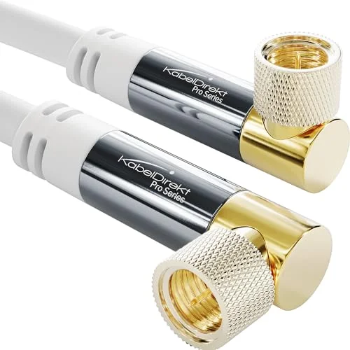 KabelDirekt Sat Kabel, Antennkabel, Koaxialkabel 90 vinklad 3m 4K TV F kontakt Finns i 0,5 30m (radio/TV, DVB T, C, S/DVB S2, internet, vit) 4260538854933