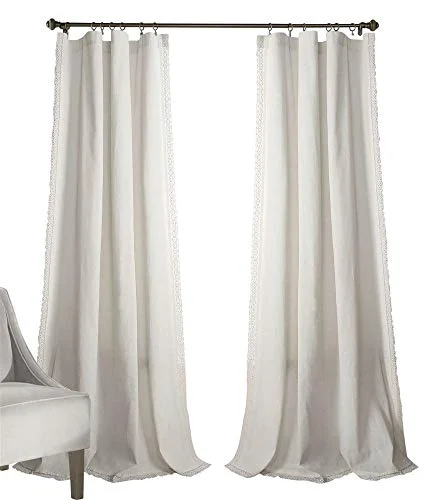 Frodig dekor Rosalie bondgård fönstergardiner, rustik stil panel set för vardagsrum, matsal, sovrum (par), 137 x 250 cm, Ecru 848742082089