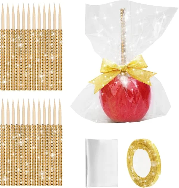1 set Godisäpple Bambupinne Kit, Bling Pinne för Äpple Strass Träspett, med Påsar, 1 rulle Glitterband, för Karamell Äpple Lollipop F10-CMB1673 1 set Godisäpple Bambupinne Kit, Bling Pinne för Äpple Strass Träspett, med Påsar, 1 rulle Glitterband, för Karamell Äpple Lollipop F10-CMB1673