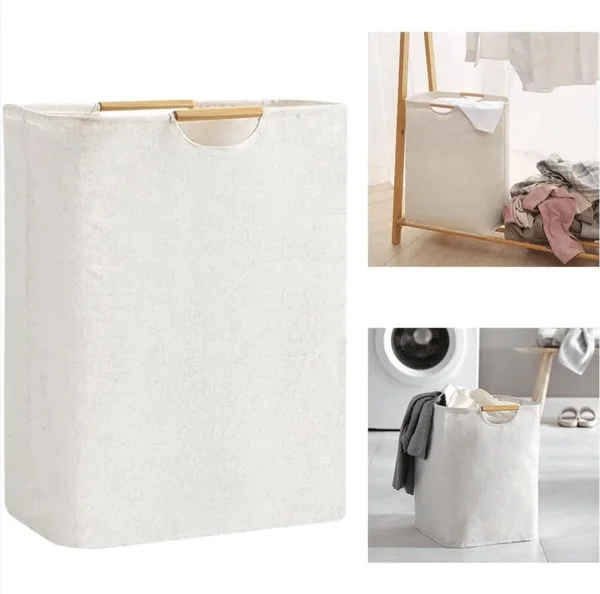 1 st Beige Tvätthållare 56 x 40 x 27 cm, Stor Kapacitet Vikbar Tvätthållare Oxfordtyg med Trähandtag, Tvät FA016905LCM