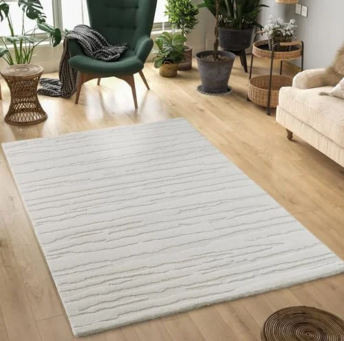 Paco Home Mia's mattor Theo modern kort lugg med hög effekt, 3D lugg, mjuk, abstrakt design, krämfärgad, 120 x 170 cm 4065656090788
