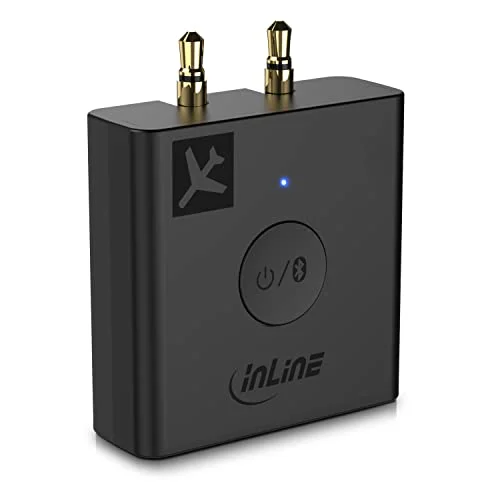InLine flygplansadapter Bluetooth 5.0 ljudsändare för TV, PC, HiFi, aptX, universell adapter 1, 2 och 3 poliga aux system, med laddningsfodral, hörlurar AirPods 99160I 4043718289578