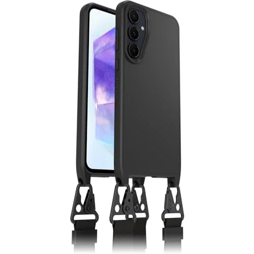 OtterBox React Lanyard skal för Samsung Galaxy A55 5G, ultratunnt, skyddande med justerbart och avtagtart band, testad till militärstandard, Svart, Utan retailförpackning 840304761043