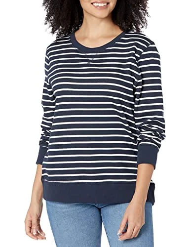 Amazon Essentials dam fransk frotté fleece rund hals sweatshirt (finns i plusstorlek), marinblå vit rand, X Large 193548256210