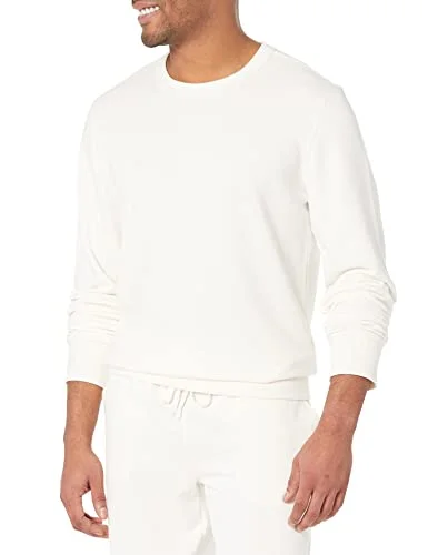 Amazon Essentials lätt långärmad fransk frotté rund hals sweatshirt för män (finns i stora och långa), äggskalsvit, X Large 196433880644