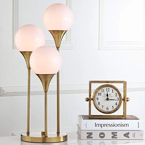 Safavieh bordslampa, i mässing guld/vit, lampskärm: 100% akryl/lampsockel: Metall 889048655454