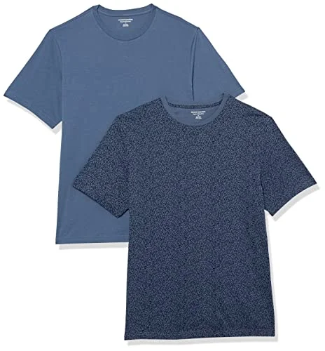 Amazon Essentials herr normal passform kortärmad rund hals t shirt, paket med 2, marinblå blommigt tryck/tvättad blå, XX Large 196433603311