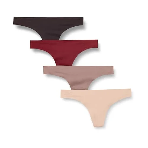 Amazon Essentials kvinnors sömlösa bundna stretch stringunderkläder, paket med 4, beige/brun/vinröd/brun/brungrå, liten 193548397067