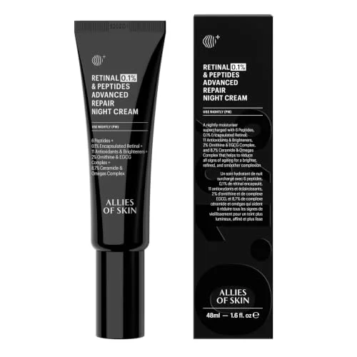 Allies of Skin Retinal 0.1% Peptides Repair Night Cream with Patented Encapsulated Retinal, 6 Peptides, 2% Ornithine & EGCG Complex, 8.7% Ceramides Omegas Complex 8885014073941