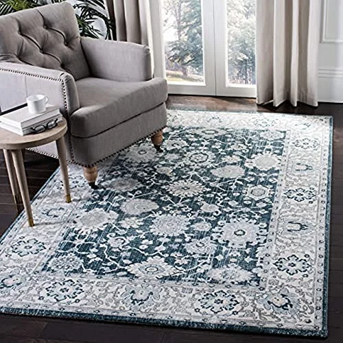 SAFAVIEH Traditionell matta för vardagsrum, matsal, sovrum Isabella kollektion, kort lugg, i grått och blått, 91 x 152 cm 889048824461