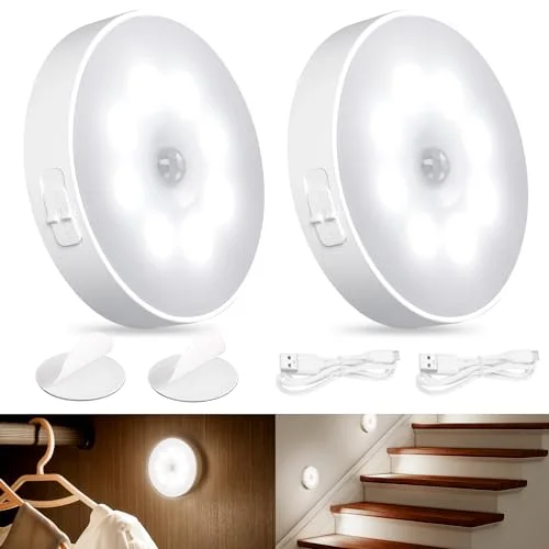 AiQInu nattlampa med rörelsesensor inomhus, set 2 LED ljus 3 lägen (auto/på/av), uppladdningsbar USB för hall, trappor 6975966331120