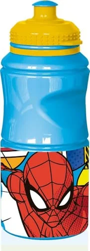 Marvel Blå vattenflaska för barn i plast Spiderman Spindelmannen 380 ml med droppförslutning och halkskydd 8000866113489