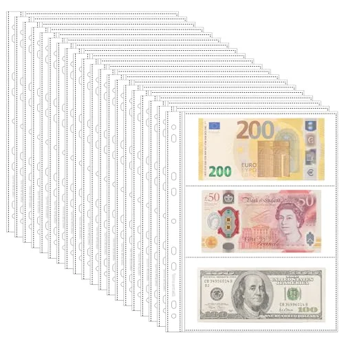 20 ark valutasidor för insamling av papperspengar 3 fickor med myntfickor albumsidor sedlar kupong IN02020 850030906083