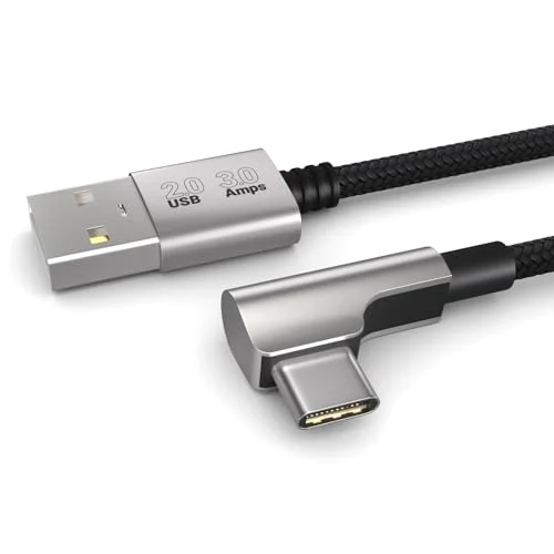 2 m laddningskabel, 3A, USB A till C kabel, AM CM, 2.0, elegant vinklade kontakter, särskilt flexibel textilmantel i svart 4056531123974