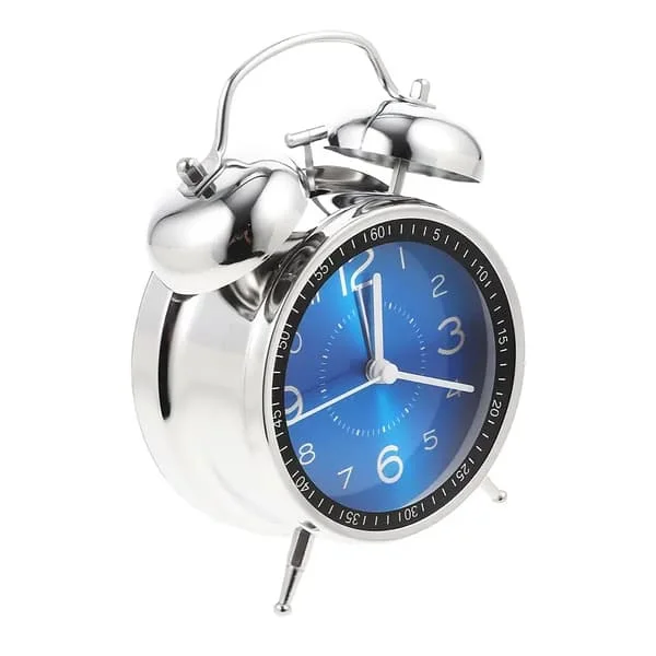 1 st 4-tums metallväckarklocka med ringsignal, tyst, nattlampa, högupplöst glas, sovrum, sängbord, kontor, heminredning, små prydnadsföremål, su MX20927-007698JRM