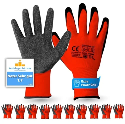 10 x par EN388 röda arbetshandskar storlek S-M Extra Power Grip handskar för montering och mekaniker trädgårdshandskar 4260668736697 10 x par EN388 röda arbetshandskar storlek S-M Extra Power Grip handskar för montering och mekaniker trädgårdshandskar 4260668736697