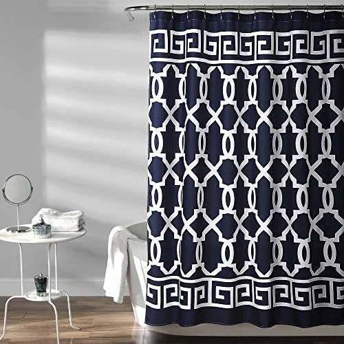 Frodig dekor marinblå labyrint kant duschdraperi 182 x 183 cm (72 72 tum) 848742072493