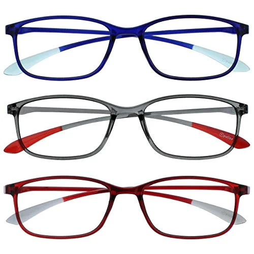 Opulize Ice 3 pack superlätta läsglasögon blå grå röd dam herr RRR61 37Z +3,50 5055955371588