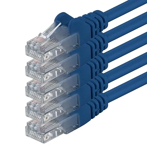 1aTTack.de 5 m Cat 6 Ethernet kabel gigabit RJ45 LAN patchkabel kompatibel med internet, router, modem, smart TV, PC och laptop switch modem blå delar 4250344826040