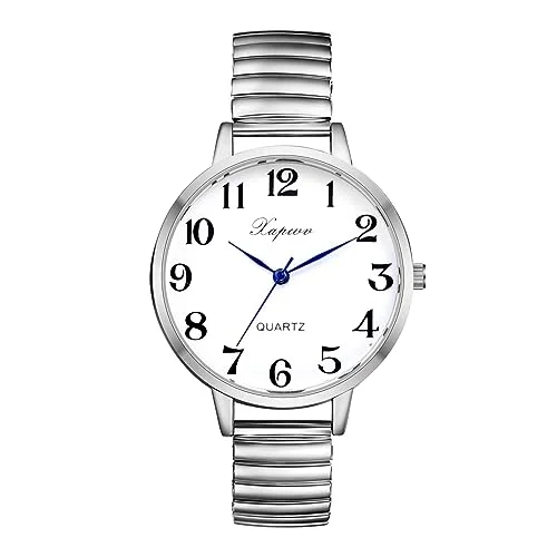 Avaner armbandsur damklockor med stor urtavla lätt att läsa analog kvartsklocka elastiskt Armband för kvinnor, Typ 2 silver, 6942326401243