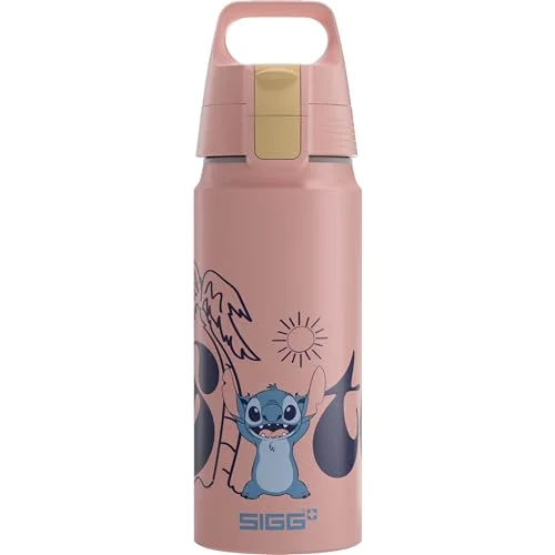 SIGG Alu drickflaska barn WMB ONE Stitch Disney kolsyrad läckagesäker fjäderlätt BPA fri klimatneutral certifierad sport och skola rosa 0,6 l 7630135606032