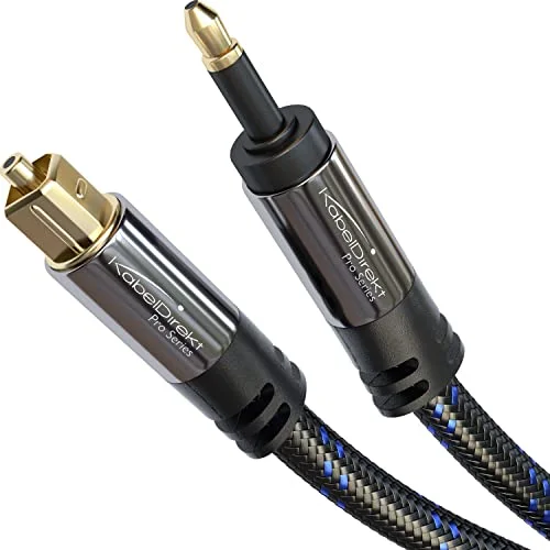 Mini TOSLINK optisk ljudkabel med signalskydd 4 m Nylonflätad (Mini till TOSLINK, digital S/PDIF/ fiberoptisk kabel för soundbars, stereosystem / förstärkare, Hi Fi) av CableDirect 4260538857767