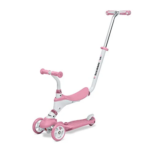 Mondo On&Go Scribble barn sparkcykel 5 in1 med säte, mjuka gummipedaler och stora 3 hjuls scooter för ålder 1 till år Max 50 kg rosa 28575 8001011285754