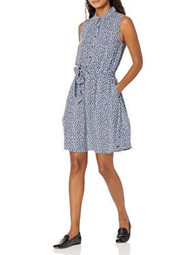 Amazon Essentials ärmlös vävd skjorta klänning för kvinnor, mörkblå vita kronblad, X Large 194223977512