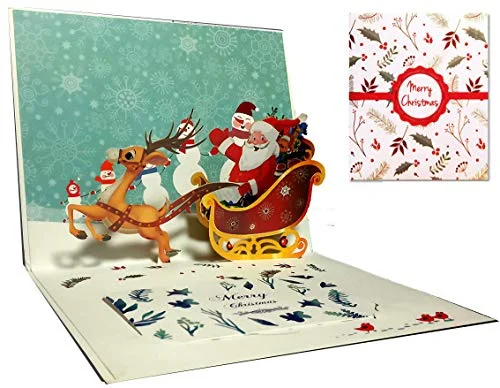 3D julkort, Deesospro® popup kort till jul, kuvert ingår, julklappskort, jultomten 615311304732
