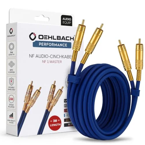 Oehlbach NF 1master 300 Utmärkt analog stereoljudkabel 2 x RCA/2 RCA, full metallkontakt, avskärmning 3 m blå 4003635020364