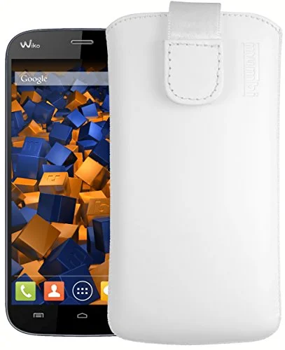 mumbi äkta läderfodral kompatibel med Wiko mörk skal läder väska Case Wallet, vit 4251077218287