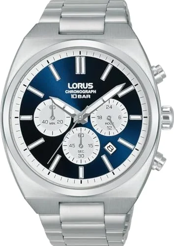 LORUS Män analog kvartsur med metallarmband, Silver/blå, Armband 4894138361203