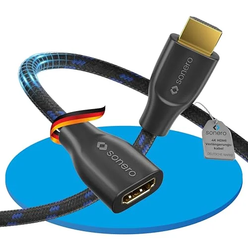 Sonero® 4K HDMI förlängningskabel, premium hög hastighet, 60 Hz, kontakt till uttag, guldpläterade kontakter, dubbel avskärmning, bomullskappa, 1,50 m 4251364736616
