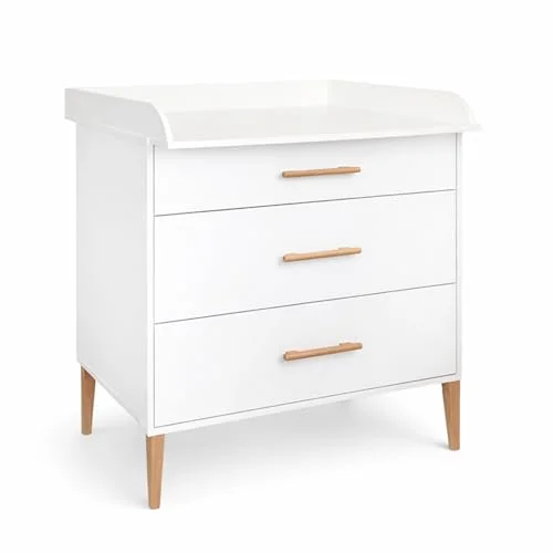 ATB Vit byrå med avtagbar skötbord MDF av hög kvalitet Tyst lådor Barnmöbler Barnrumsinredning Modern design Mångsidig och Platsbesparande (vit) 5904824377117