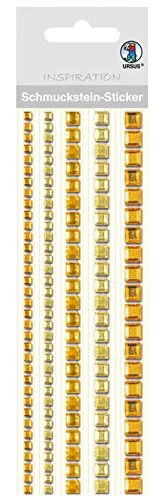 Ursus 75030002 klistermärken för smyckesstenar, kanter, kvadratiska, gul, 5 stycken i olika storlekar, självhäftande, lätt att dra bort från folien, nyanser 4008525117643