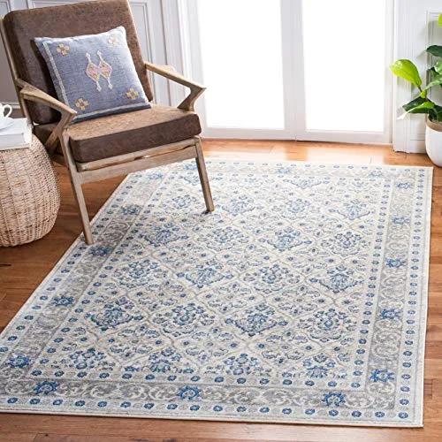 SAFAVIEH övergångsmatta för vardagsrum, matsal, sovrum Brentwood kollektion, kort lugg, i elfenben och blå, 91 x 152 cm 195058121958