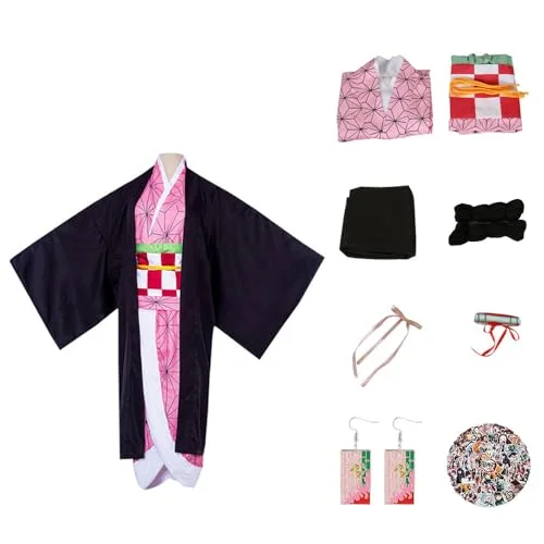 Anime Demon Kamado Nezuko cosplay kostym, kimono, kläder, cosplay, kläder för halloween, karneval, låtsaslek, fin klänning flickor kvinnor (S, rosa) 8774846255178