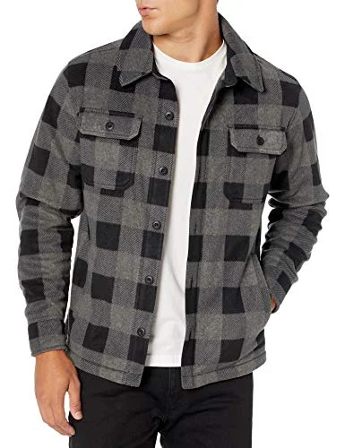 Amazon Essentials långärmad polar fleece skjorta jacka, svart kol buffalo pläd, X Large 195111104263